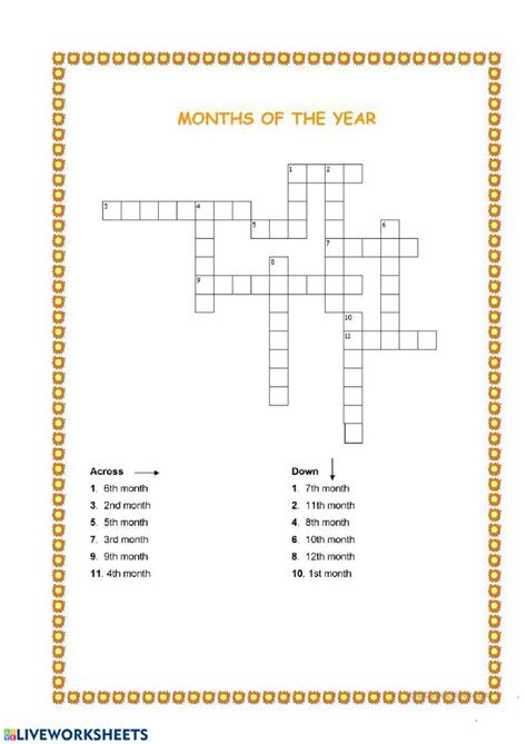 Form 4 Months Of The Year Crossword Ficha Interactiva Ejercicios De