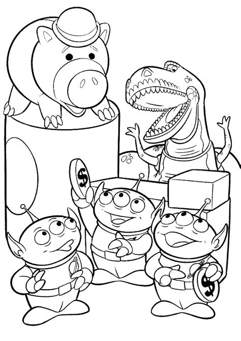 Hamm, Aliens and Rex - Toy Story Kids Coloring Pages