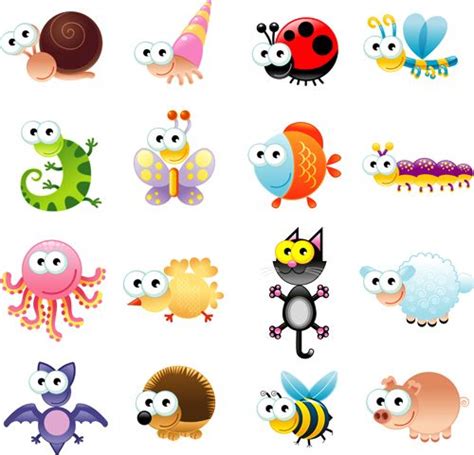 Big Eyed Insects And Animals Vector Free Cartoon Animals Cute