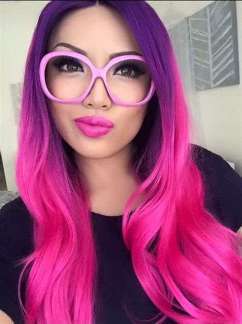 Long Curled Hair With Purple To Hot Pink Ombre Color
