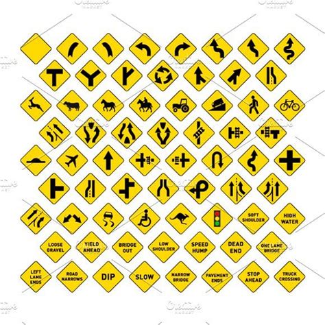 Big Set Of Yellow Road Signs Yellow Road Signs Road Signs Icon