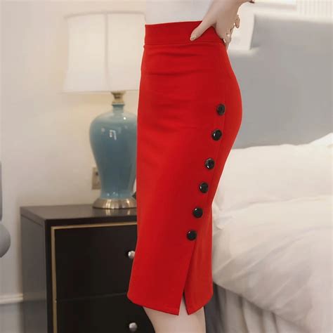 2016 New Sexy Women Skirt Split All Match Slim Package Hip Skirt Occupation Solid Red Black Side