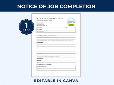 Notice Of Job Completion Template Job Completion Letter Project