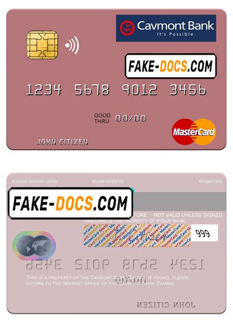 Zambia Cavmont Bank Mastercard Credit Card Template In Psd Format Fake Docs