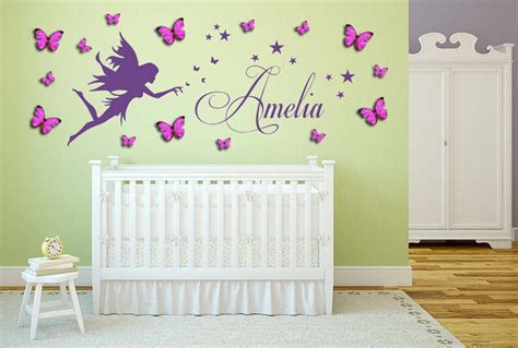 Personalised Name Fairy Wall Decal Sticker And 3d Butterflies Etsy
