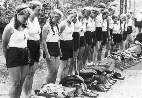 Young German Women Of The Hitler Youth Movement Stand In Line As They