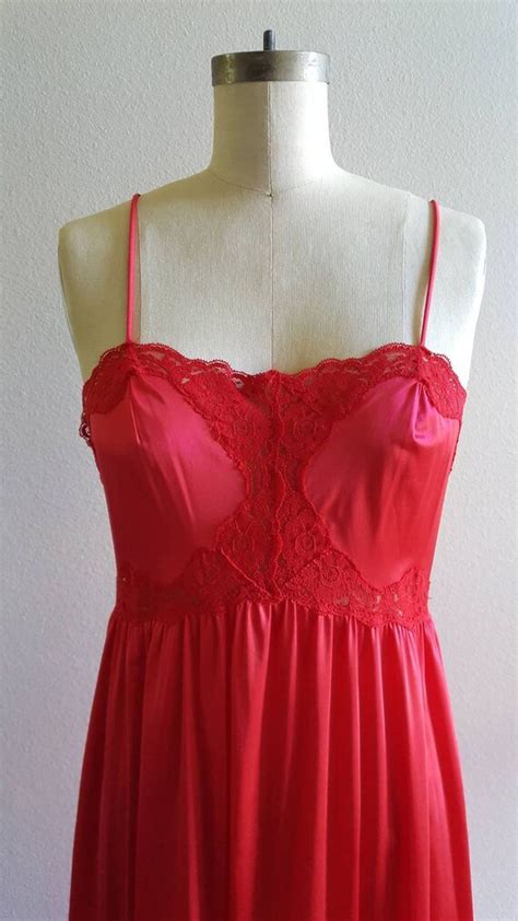 Hot Red Maxi Nightgown By Vassarette 34 Gem