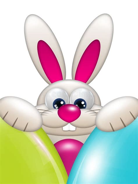 Easter Bunny Holding Colorful Eggs Over White Background Stock