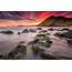 Landscape Sunset Sea Rocks Stones Clouds Wallpapers HD / Desktop 