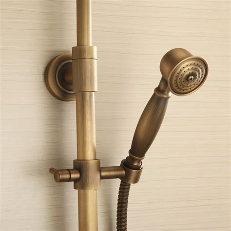 Antique Brass Tub Shower Faucet Exposed Pipe Shower With 8 Inch Shower