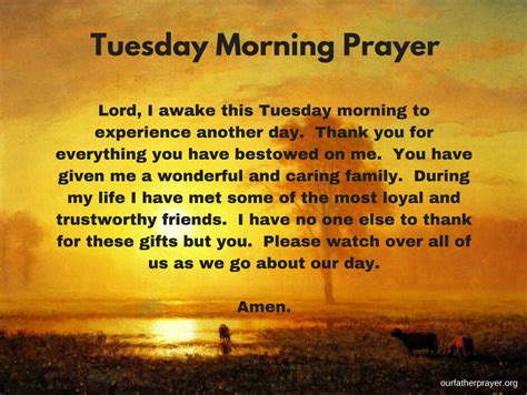 Tuesday Morning Prayer Our Father Prayer Christians United In Faith