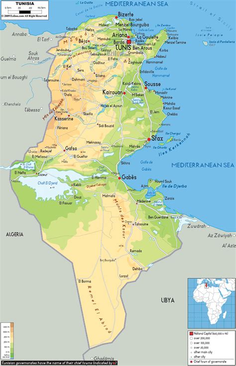 Physical Map Of Tunisia Ezilon Maps