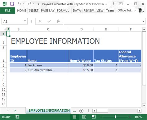 Payroll Calculator With Pay Stubs For Excel