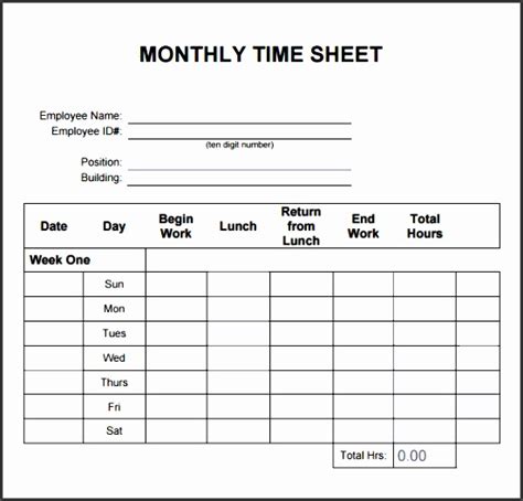 Printable Monthly Time Card Template