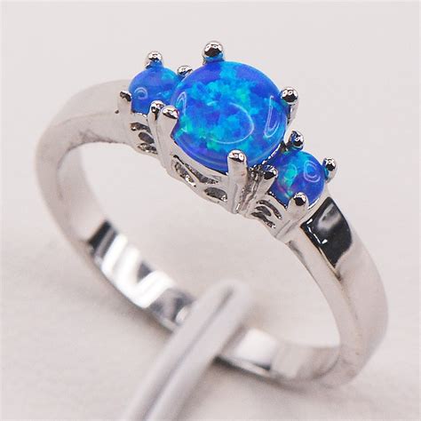 Blue Fire Opal 925 Sterling Silver Woman Ring Size 6 7 8 9 10 11 F595