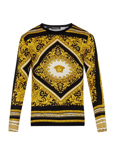 Versace Iconic Baroque Print Fine Knit Silk Sweater In Black For Men Lyst