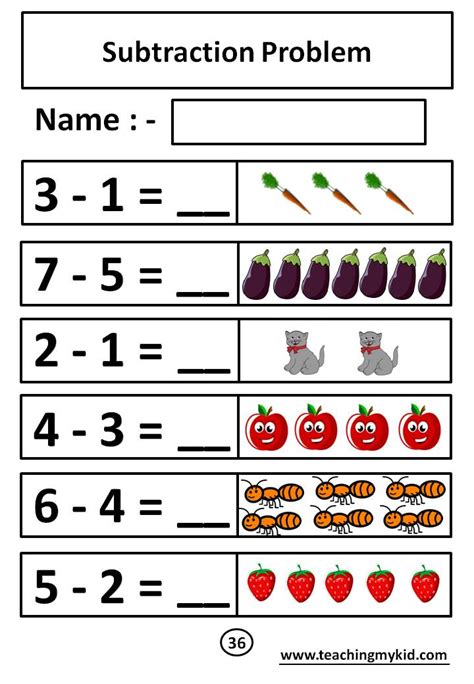 Math Worksheets Kindergarten Subtraction