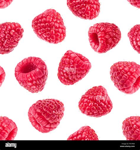 Raspberry Isolated On White Background Seamless Pattern Stock Photo
