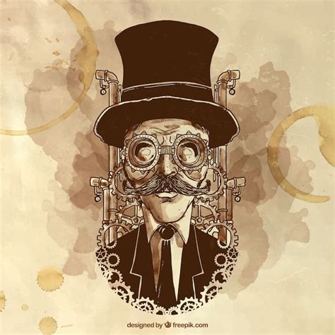 Hand Painted Steampunk Man Illustration Free Vector