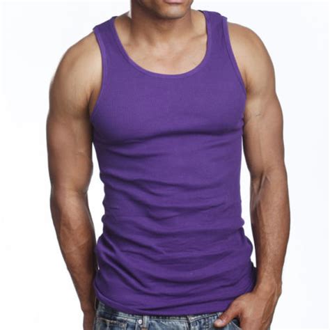 Mens 6 Pack A Shirts Cotton Tank Top Purple Undershirt Flex Suits
