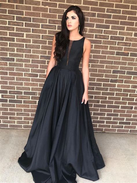 Cheap Black Sleeveless Satin Formal Dressesblack Plus Size Prom