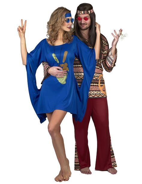 Blauwe Seventies Hippie Jurk Voor Vrouwen Volwassenen Kostuumsen