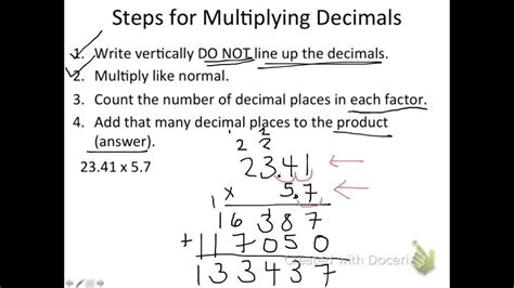 Next, count the number of digits after the decimal in each factor. Multiplying Decimals - YouTube