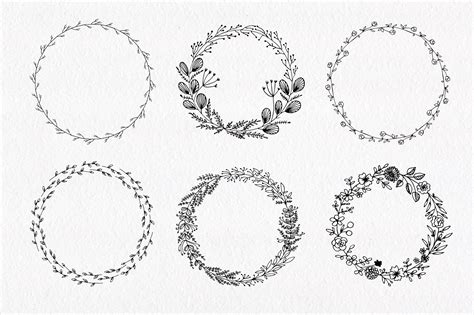 Hand Drawn Floral Wreath Simple Line Drawing By Istratova