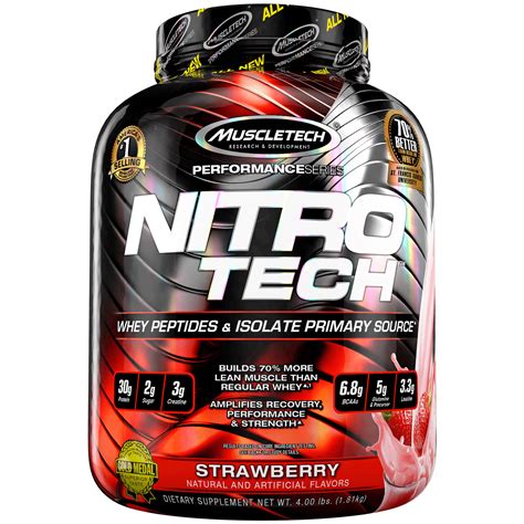 Nitrotech Protein Powder Plus Muscle Builder Whey Protein With Whey Isolate Strawberry
