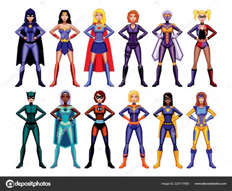 vector set different female superheroes isolated stock vector image by ©aratehortua 225117950