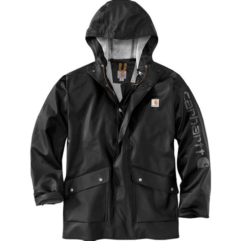 Carhartt Synthetic Midweight Waterproof Rain Storm Coat In Black For
