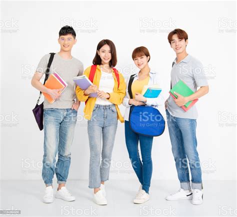 Full Length Portrait Of Asian College Students Stock Photo Download