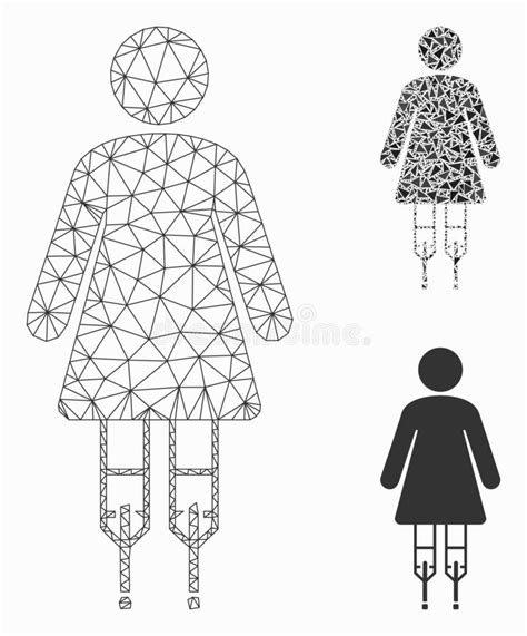 Woman Crutches Vector Mesh Wire Frame Model And Triangle Mosaic Icon