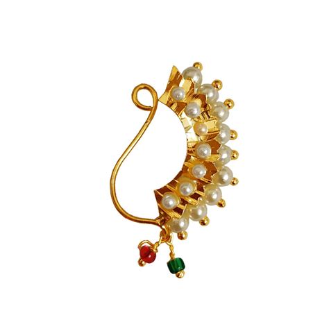 Buy Anmol Traditional Maharashtrian Nath Multicolour Gold Plated Without Piercing Press Or Clip