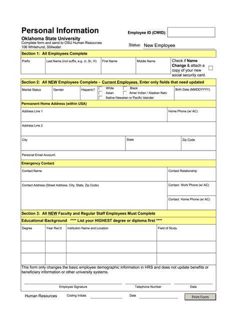 Free Printable Personal Information Forms Printable Forms Free Online