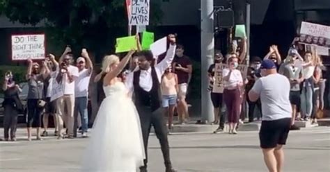 newlyweds visits black lives matter protest after wedding