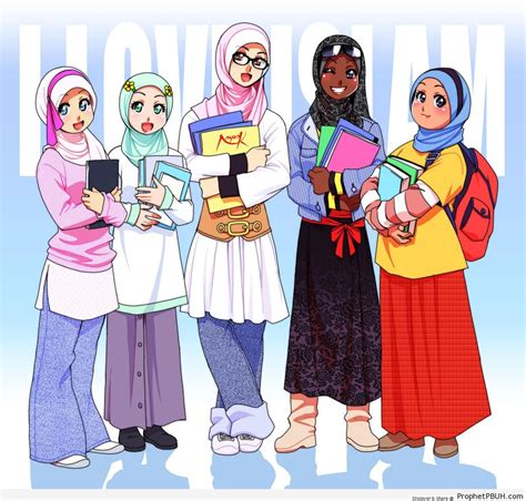 Hijabi Students Manga Style Drawing Drawings Prophet Pbuh Peace