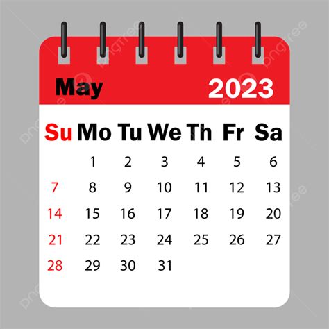 Gambar Kalender Merah Mei 2023 Dalam Bentuk Spiral Bulanan Kronologis