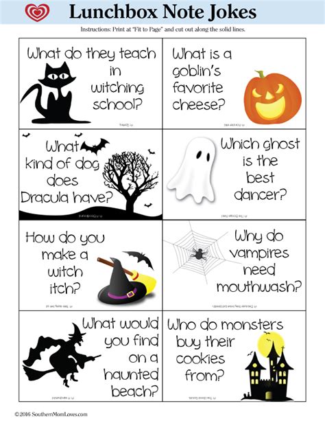 Southern Mom Loves Halloween Lunchbox Note Jokes Printable How To