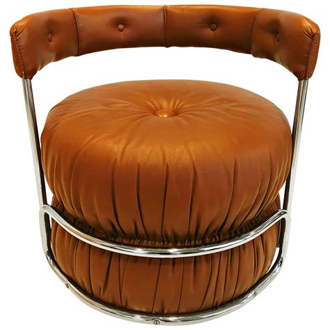 1970s Pop Bicolor Hassock Pouf Round Ottoman In Original Naugahyde At