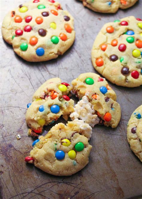 Rice Krispies Treat Stuffed M&M Cookies - Layers of Happiness