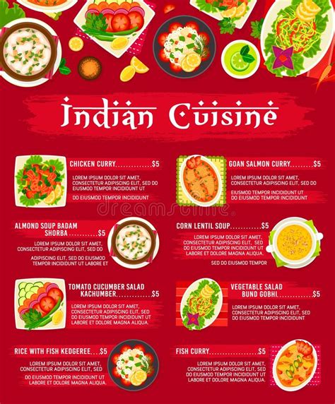Indian Cuisine Menu Page Design Vector Template Stock Vector