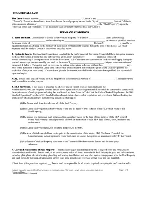commercial lease agreement template state of california