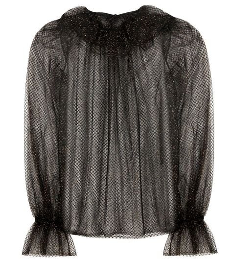 Dolce Gabbana Metallic Tulle Top Crafted From Sheer Black Tulle