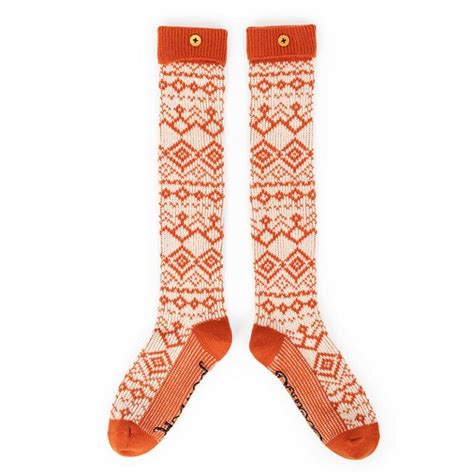 powder fair isle knee high socks in tangerine ladies scandi style socks