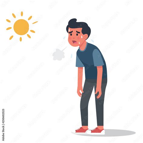 Vector Illustration Man Got Sunburn In Very Hot Summer Days Man