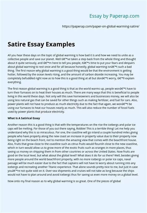 Satire Essay Examples Global Warming Satire Free Essay Example
