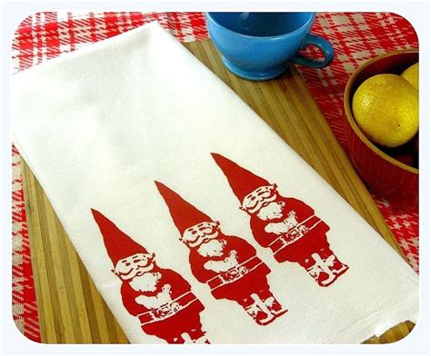 Gnome Kitchen Towel Red Gnomes Tea Towel Cute Kitchen Towels Etsy