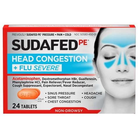 Sudafed Pe Head Congestion And Flu Severe Tablets For Adults 24 Ea