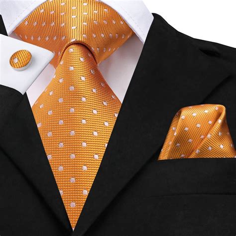 Orange White Green Blue Polka Dot Mens Necktie Pocket Square Cufflinks Set Mens Neck Ties